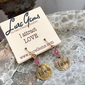Brass Coin & Swarovski Crystal LOVE Earrings